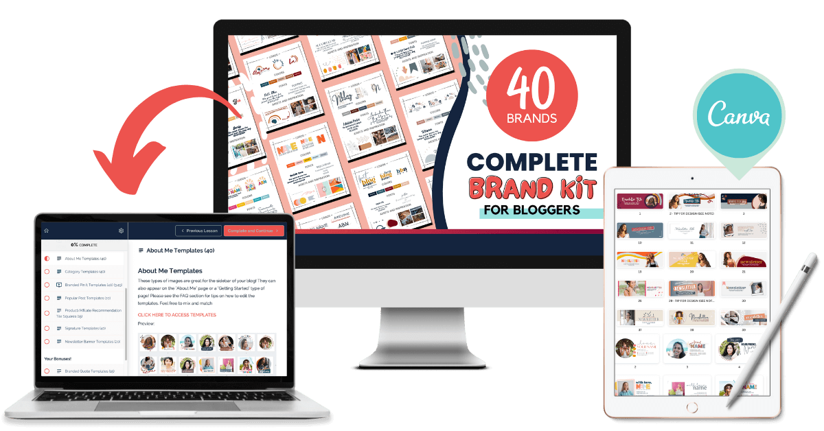 Struggling to brand your blog? Create a brand for your blog that's perfectly you in just minutes with our 40 complete Canva brand templates for your blog!