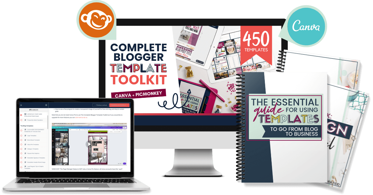 Every blogger needs this COMPLETE Blogger Template Toolkit! With 450+ Canva AND PicMonkey templates, you'll create everything your blog needs without learning design!